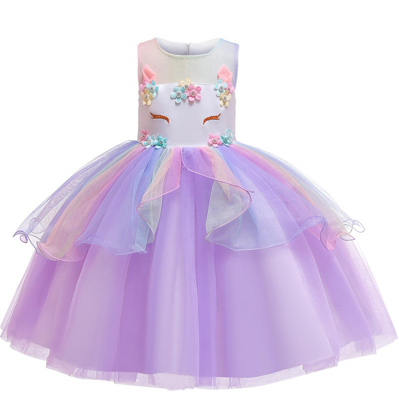 Performance Wear Unicorn Dress Up Vêtements pour les petites filles Rainbow Unicorn Tutu Robe Costume avec cadeau d'anniversaire bandeau