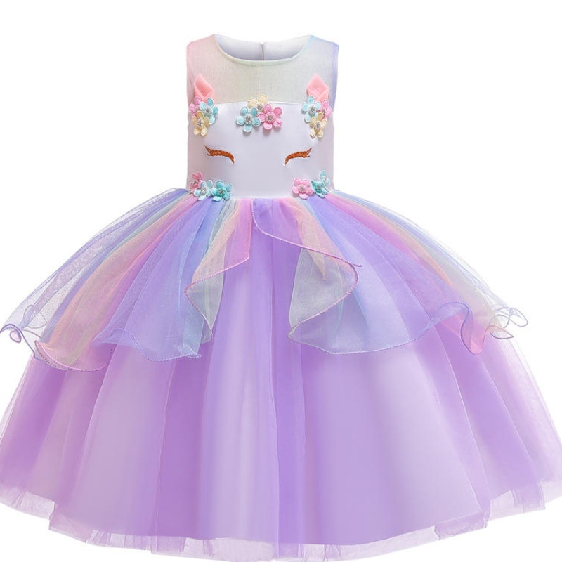 Performance Wear Unicorn Dress Up Vêtements pour les petites filles Rainbow Unicorn Tutu Robe Costume avec cadeau d'anniversaire bandeau