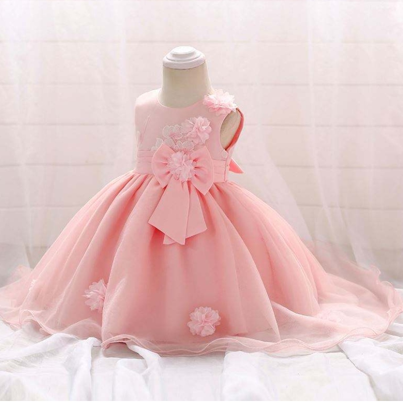 Dernier design charmant fille fleur bébé fille rose enfant fête une pièce occidentale pour enfants robe de mariée