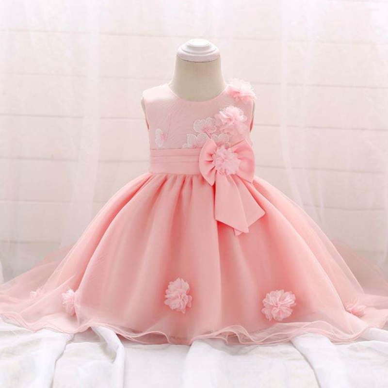 Dernier design charmant fille fleur bébé fille rose enfant fête une pièce occidentale pour enfants robe de mariée