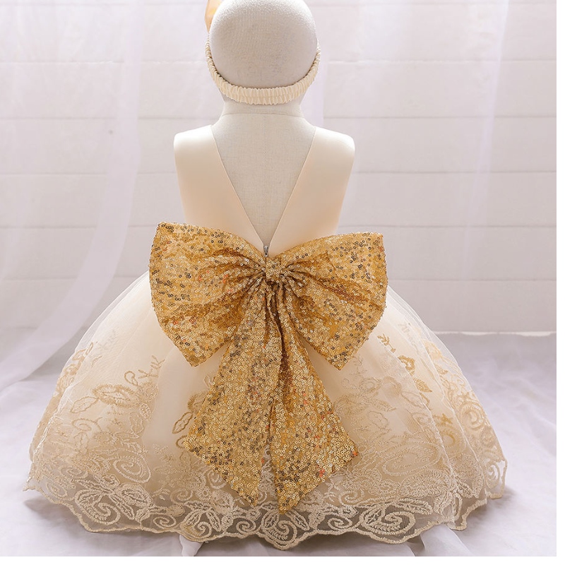 Baige en gros de fleur de fleur robe de fête de mariage anniversaire d'anniversaire pour enfants élégant bébé fille robe sans manches