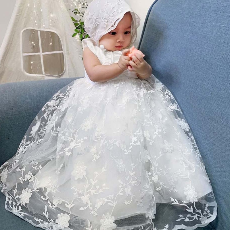 Baigenew fêgue robe fille blanche royal designnouveau-né les robes de baptême de bébé