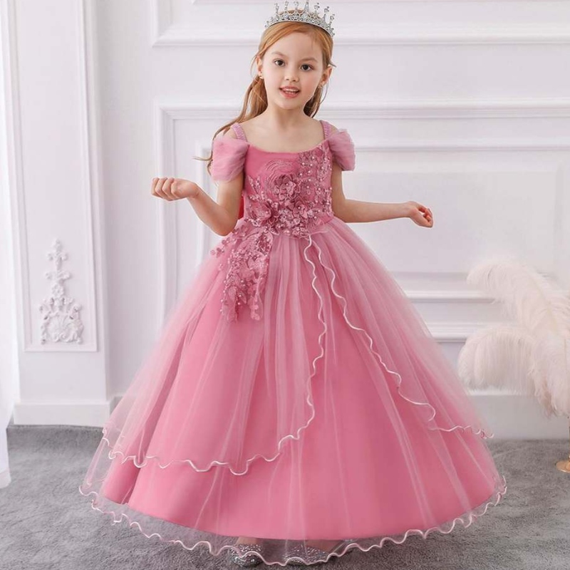 Baige en gros pour enfants Boule de bal de mariée de soirée Fancy princesse robe belle fille robe de fête