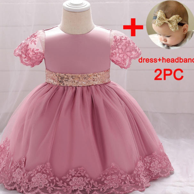 Baige Nouveau baptême Robe de fête d'anniversaire bébé fille d'été robe avec une courroie en or arc