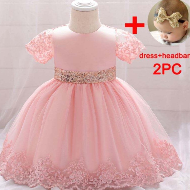 Baige Nouveau baptême Robe de fête d'anniversaire bébé fille d'été robe avec une courroie en or arc