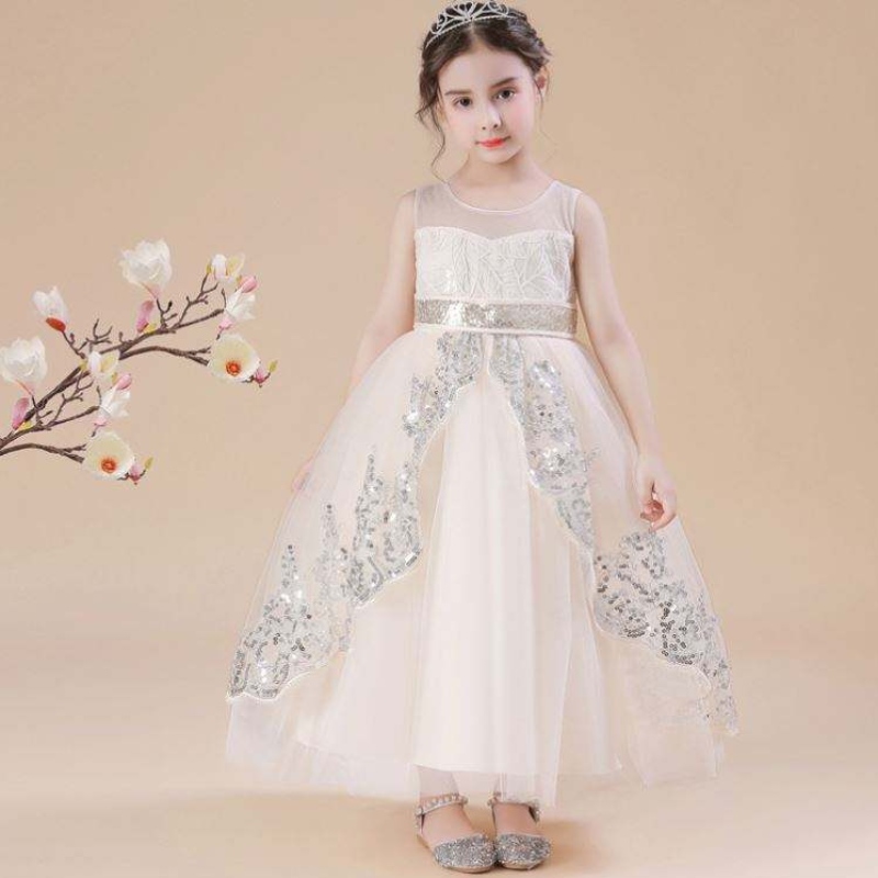 Baige Flower Girl Robe Blanc Kids Baby Girls Robe à paille