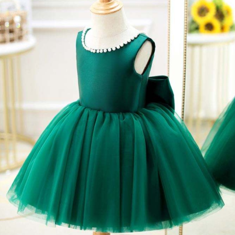 Baige Green Backless Girl Party Dress Kids First Communion Robe de bal de mariage princesse DZ007