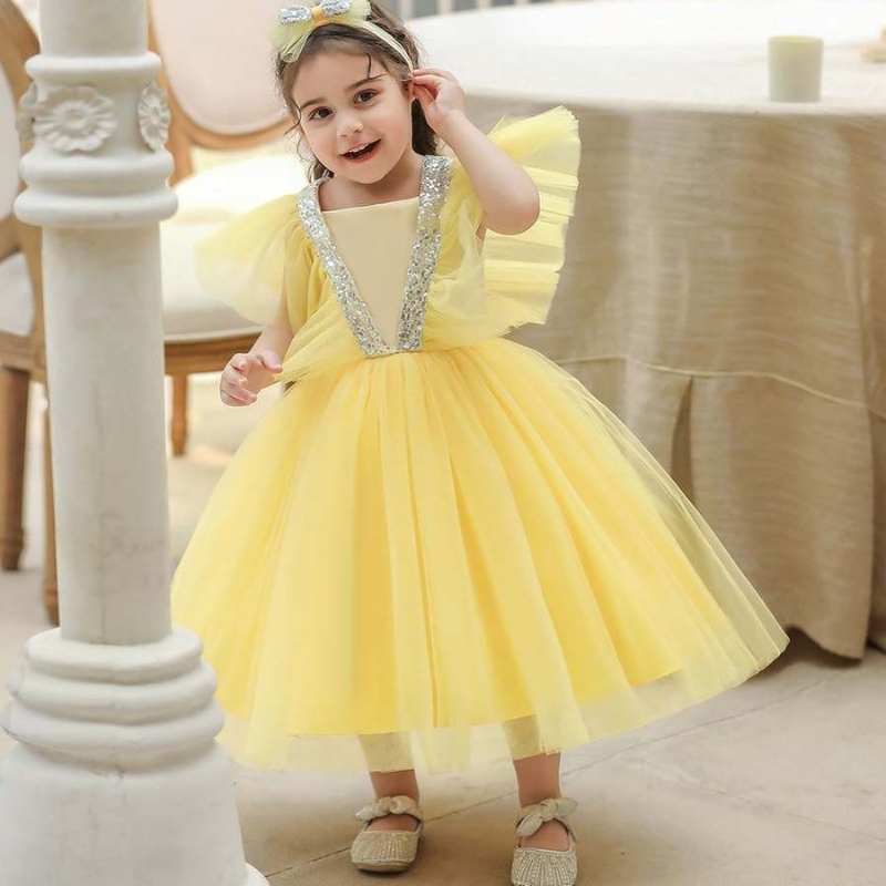 Baige Summer Children Vêtements Sequin Baby Toddler Robe Birthday Wedding Party Flower Girls Princess Kids Robes