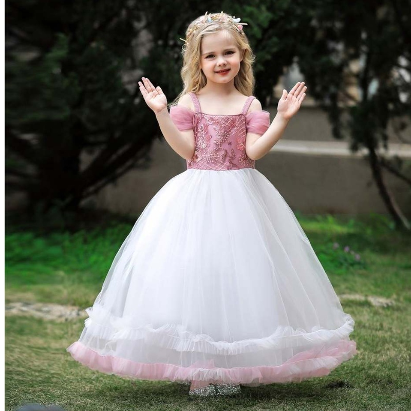 Baige Nouvelle arrivée princesse pour enfants robe de fête rose robe longue d'anniversaire pour filles 12 ans