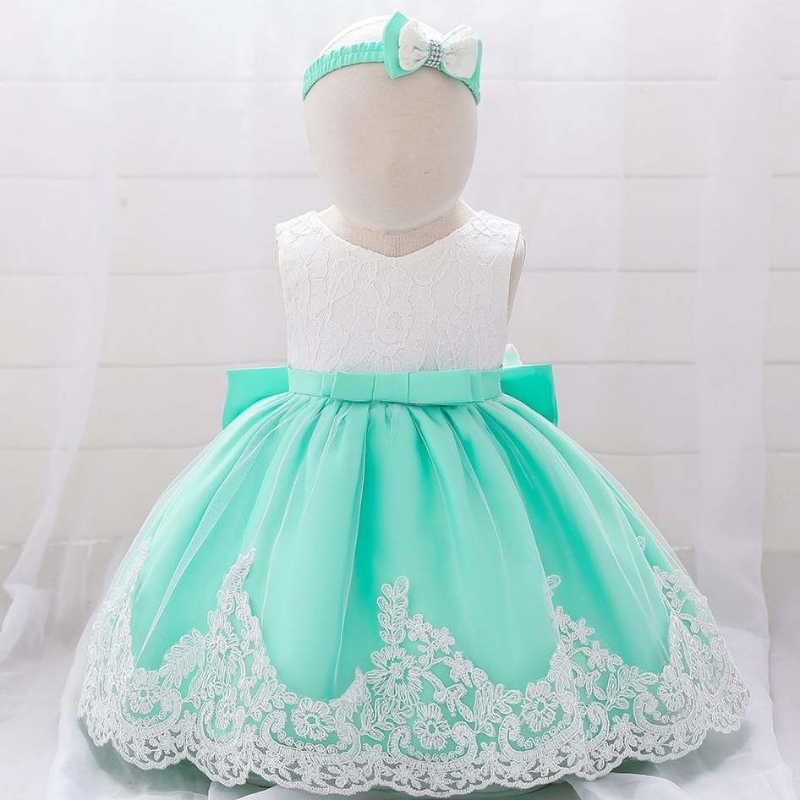 Baige Baby Girls Robe Designs en dentelle Flower Girl Small Kids Vêtements First Birthday Party Robe avec bandeau