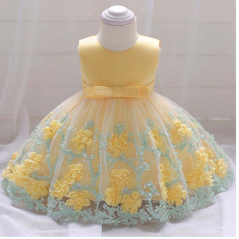 Baige chaud vendant jolie bébé robe 12 mois 1 an vêtements de fille premier anniversaire mignon robe de fête de fleur l1845xz