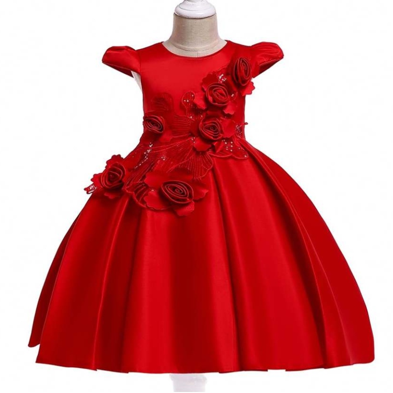 Robe de fille de fleur de style européen pour le mariage Belle bébé robe de robe pour enfants Robe de fête moelleuse pour enfants pour 3 ans L5070