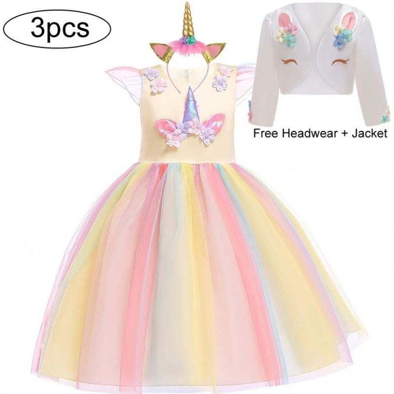 Baige en gros de Pâques fille Unicorn Halloween Christmas Costume Prom Event Wedding Princess Dress DJS003