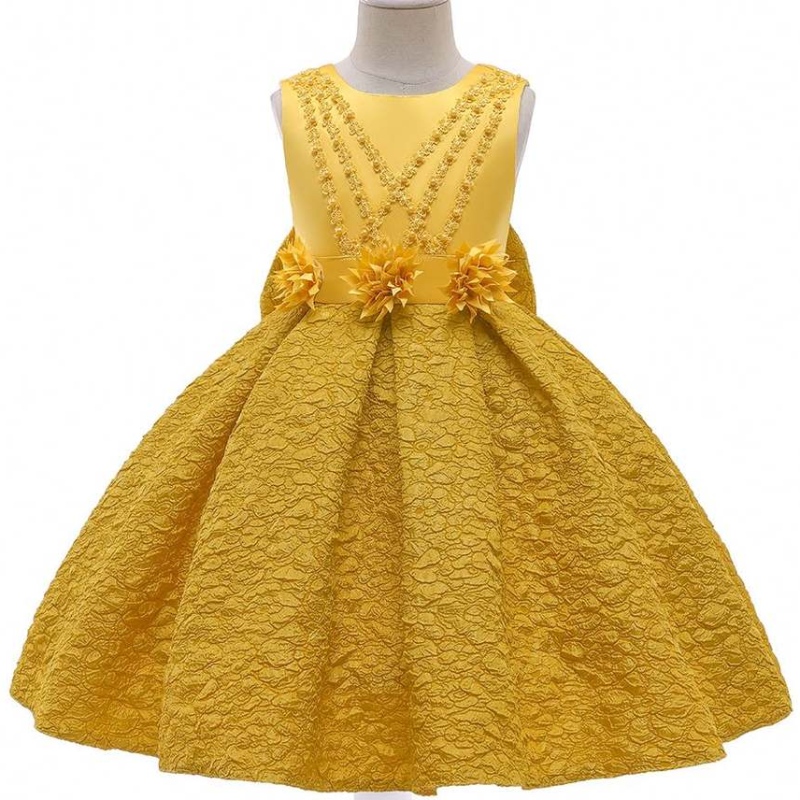 Baige Garment Wholesale Robe personnalisée Royal Yellow Ball Robe Mini une robe de ligne pour les enfants