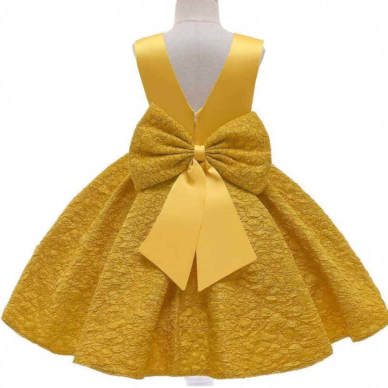 Baige Garment Wholesale Robe personnalisée Royal Yellow Ball Robe Mini une robe de ligne pour les enfants