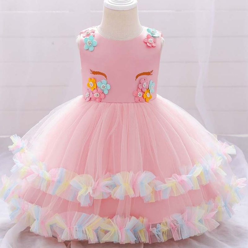Baige White Unicorn Infant Toddlers Frock Summer Baby Girls Baptême Robe DJS025