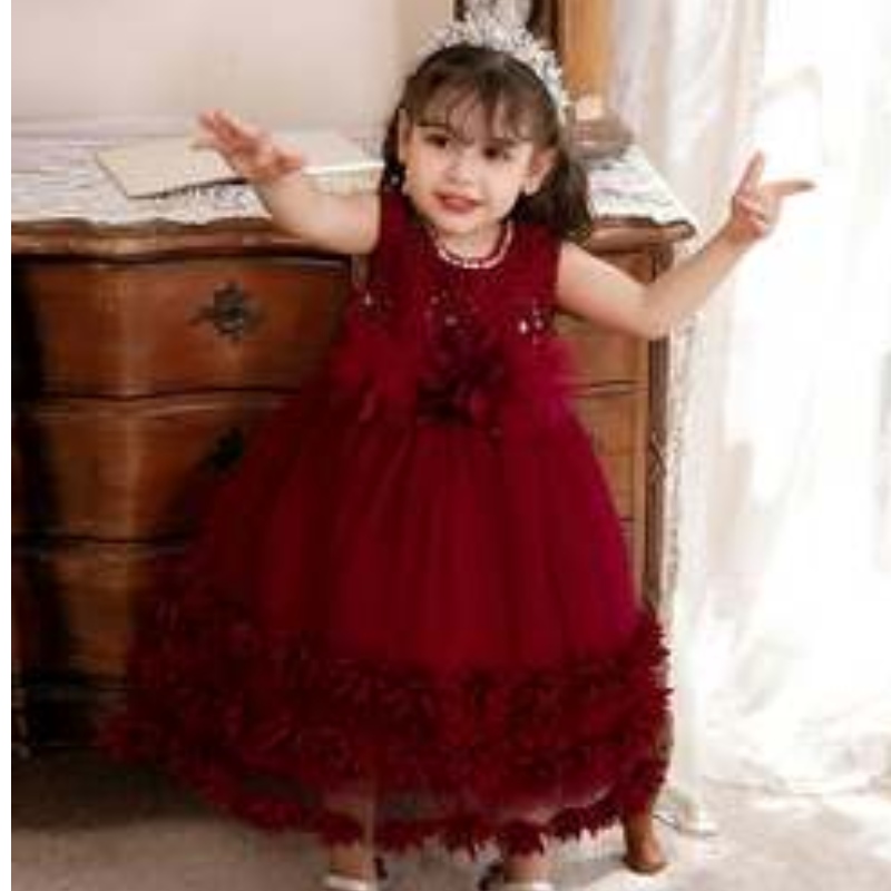 Baige 2022 Toddler Teen Ball Robe princesse tulle fleur fille robe paillettes formelles