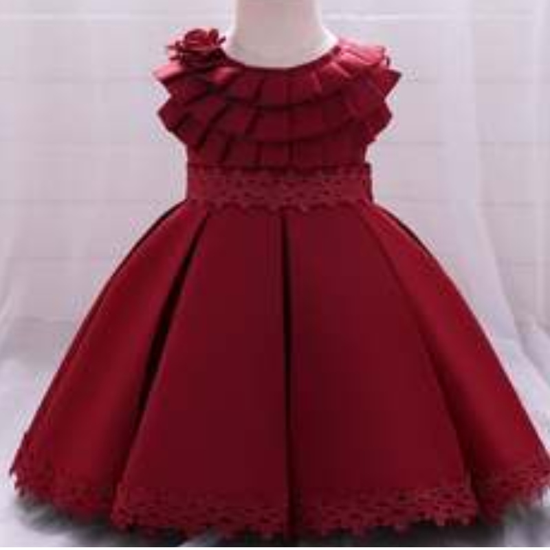 Baige New Fashion Children Ball Robe sans manches Satin Party Forme Fleurie Fleurée Robe L1976XZ