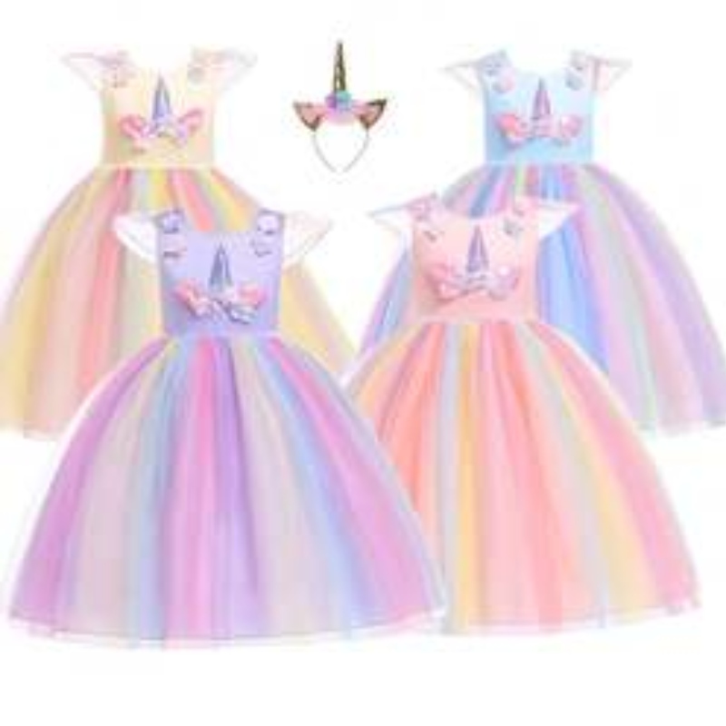 Baige amazon vend baby girls licorn princesstutu robe flower girls arc-en-ciel robe anniversaire fête costume enfants