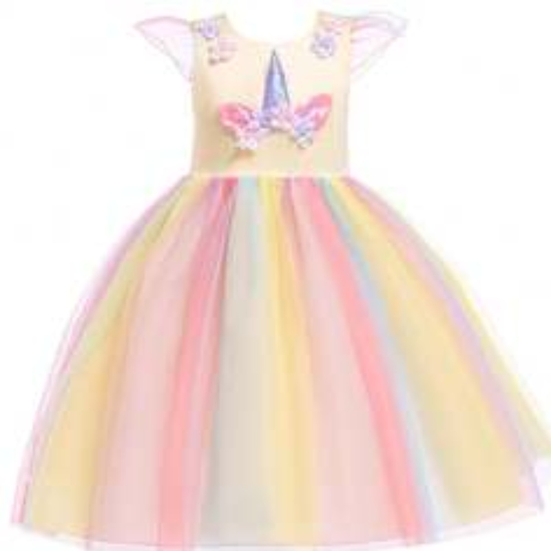 Baige amazon vend baby girls licorn princesstutu robe flower girls arc-en-ciel robe anniversaire fête costume enfants