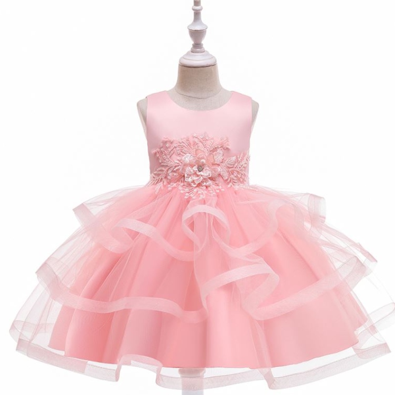 Baige Nouveau arrivée Puffy Flower Girl Birthday Party Mariage de fête de 3-10 ans Girls Birthday Enfants Robes