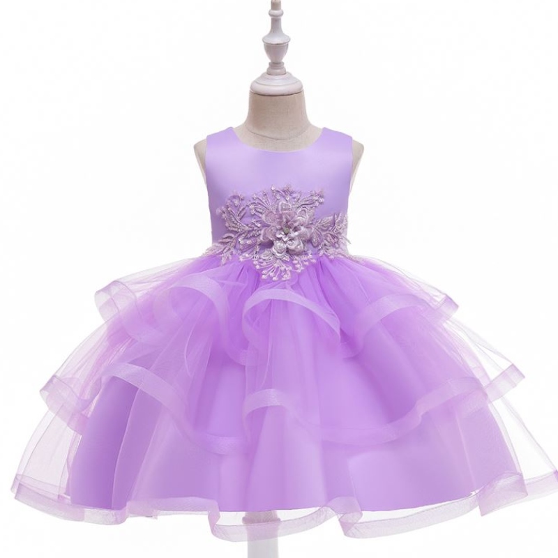 Baige Nouveau arrivée Puffy Flower Girl Birthday Party Mariage de fête de 3-10 ans Girls Birthday Enfants Robes