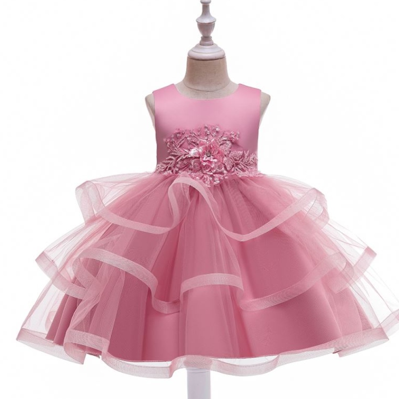 Baige Nouveau arrivée Puffy Flower Girl Birthday Party Mariage de fête de 3-10 ans Girls Birthday Enfants Robes