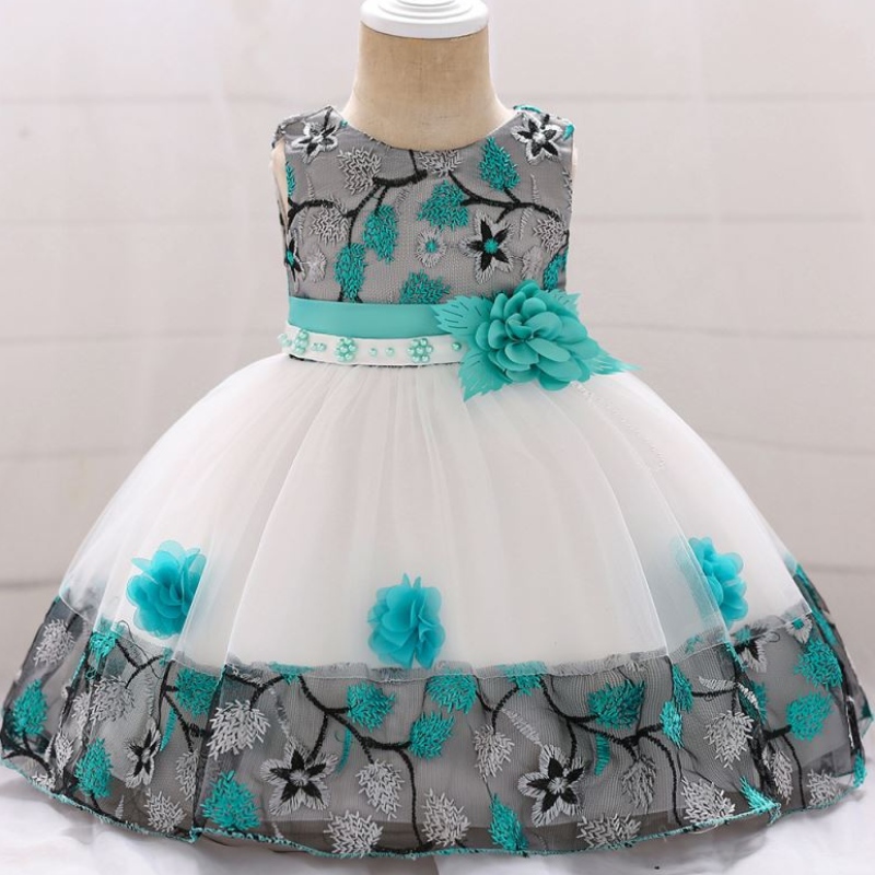 Baige en design de mode en stock 24 mois Baby Girls Flower Summer Baby Princess Robe for Kids L5045XZ