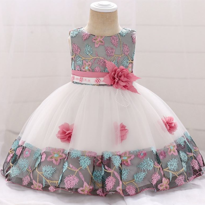 Baige en design de mode en stock 24 mois Baby Girls Flower Summer Baby Princess Robe for Kids L5045XZ