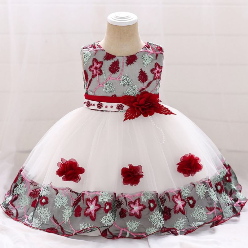 Baige en design de mode en stock 24 mois Baby Girls Flower Summer Baby Princess Robe for Kids L5045XZ