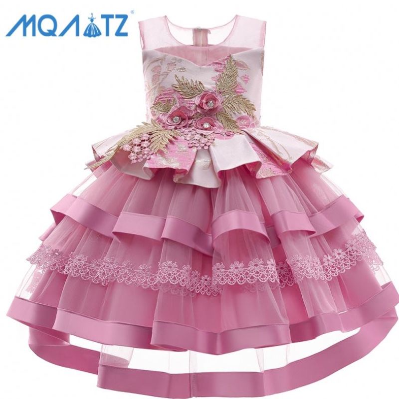 Baige chaude vendant des robes d'anniversaire de petite fille multicouches