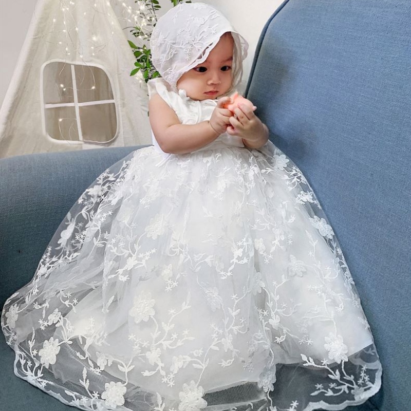 Baige Nouvelle fête robe fille blanche royal designnouveau-né bébé robes de baptême b-8873