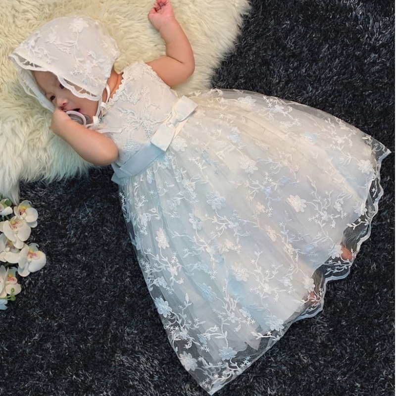 Baige Nouvelle fête robe fille blanche royal designnouveau-né bébé robes de baptême b-8873