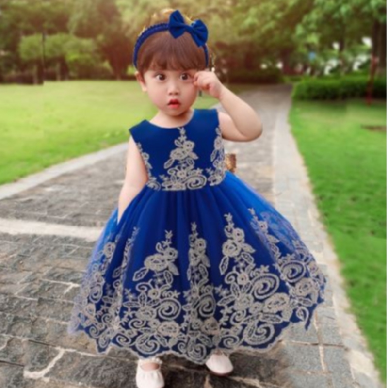 Baige New Lace Frock Kids Party Wear 0-6 ans Fleur Fille Birday Party Ball Robe L2023XZ