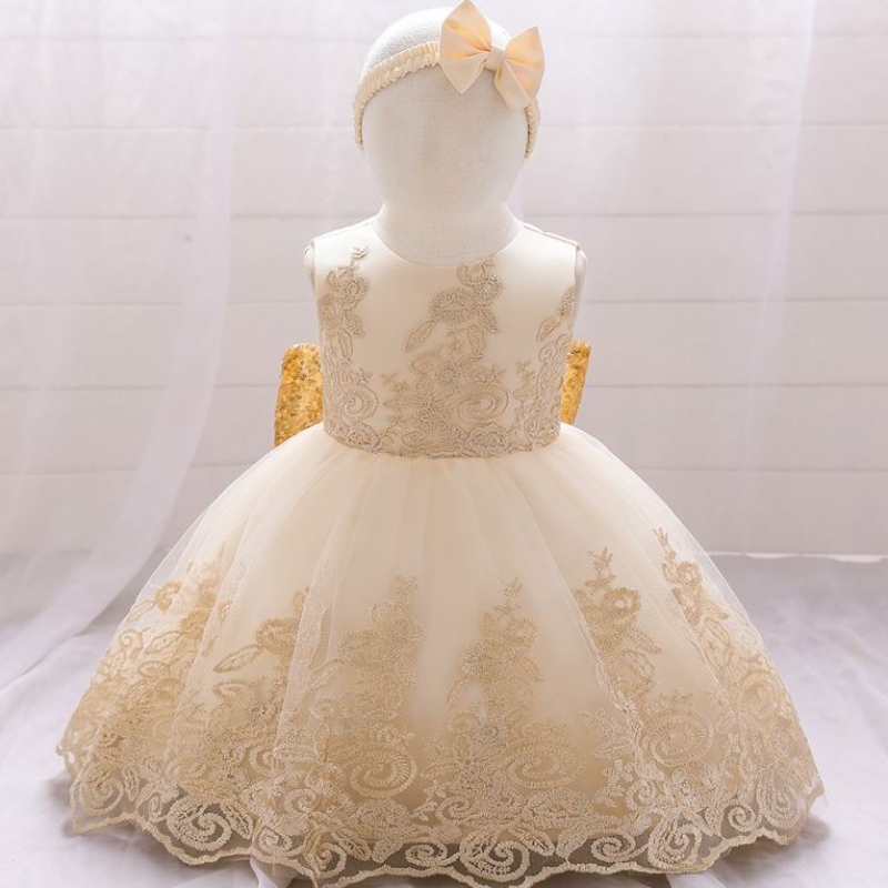 Baige New Lace Frock Kids Party Wear 0-6 ans Fleur Fille Birday Party Ball Robe L2023XZ