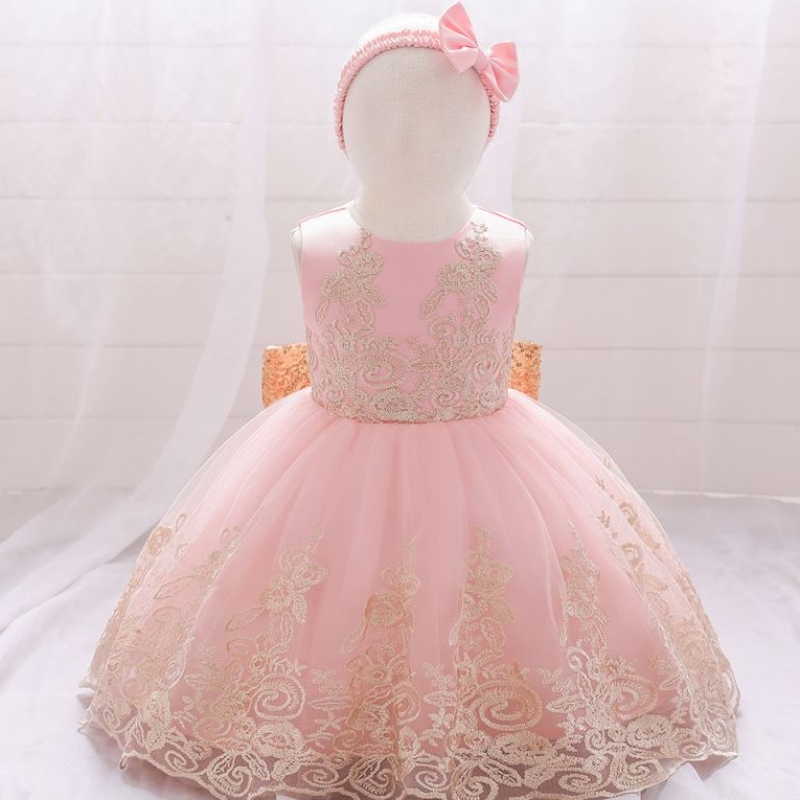 Baige New Lace Frock Kids Party Wear 0-6 ans Fleur Fille Birday Party Ball Robe L2023XZ