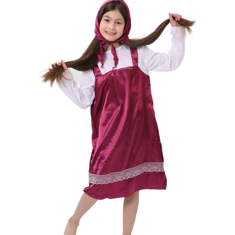 Masha and Bear Cosplay Party Stage Masquerade Children Costume Masha Silk Robe For Girl