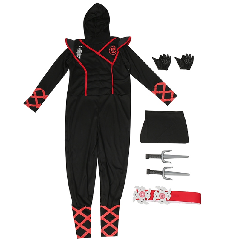 7 pièces Unisexe Child Ninja Deluxe Costume for Kids Role Play Themy Party Halloween Fancy Disch-up