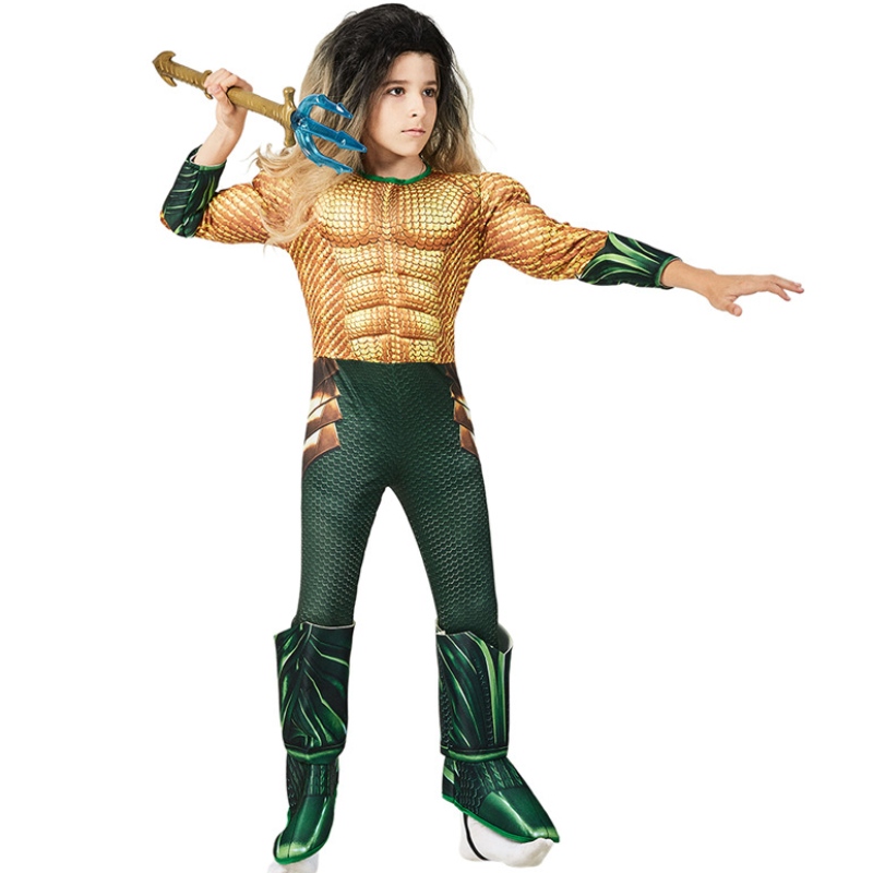 Kids Comic Superhero Aquaman Muscle Dress Up Halloween Fancy Dishing Cosplay Costume for Child