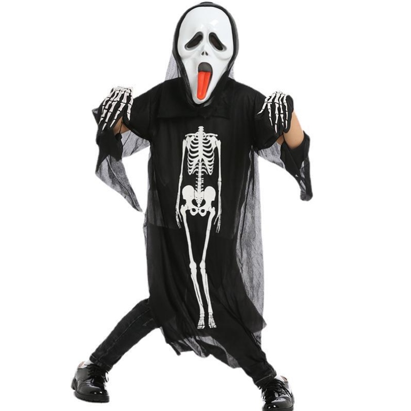 Costume de costume d'Halloween en gros Costume de squelettenoir Costume fantôme avec masque pour enfants