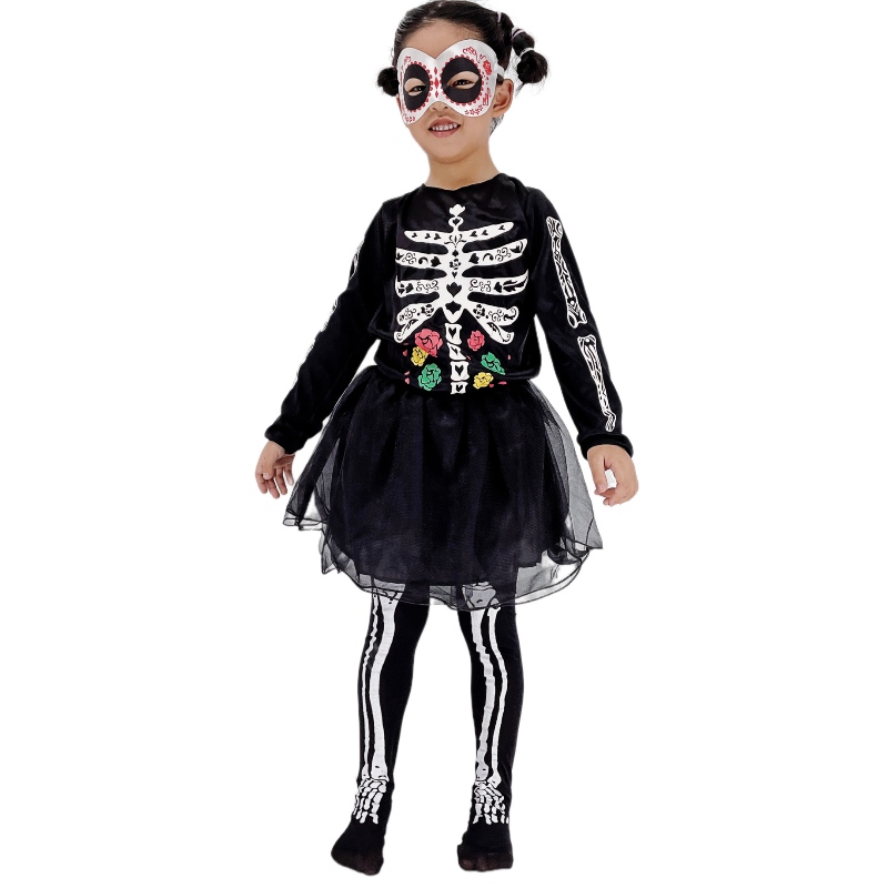 Girls Halloween Skeleton Dress Party Performance Costumes