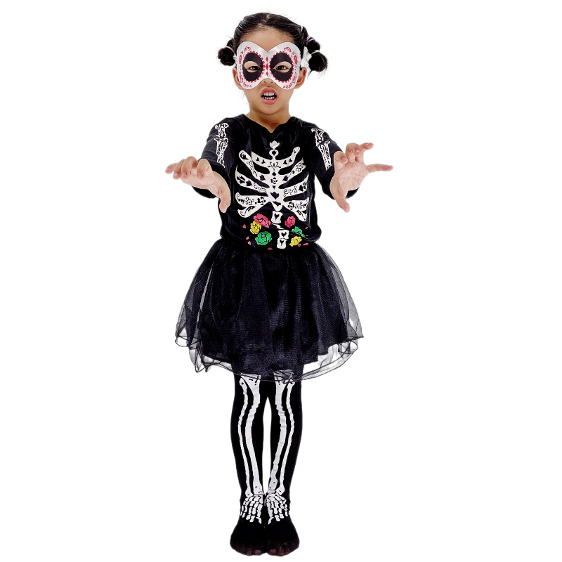 Girls Halloween Skeleton Dress Party Performance Costumes