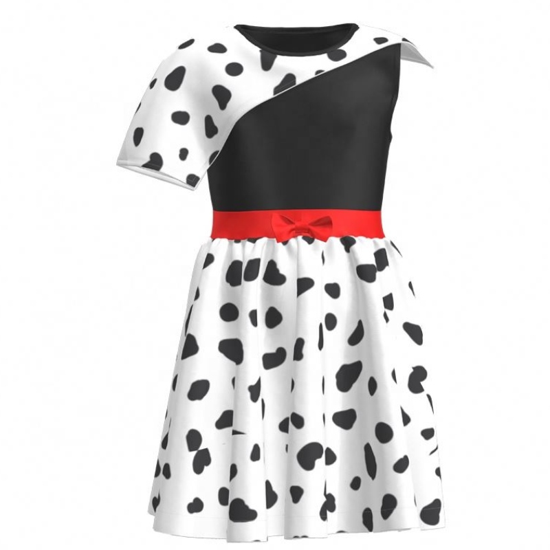 Fête d'anniversaire de vente chaude 2022 film Cosplay Children Robes Girl Party Black White Cruella Deville Dalmatians Gown pour Halloween