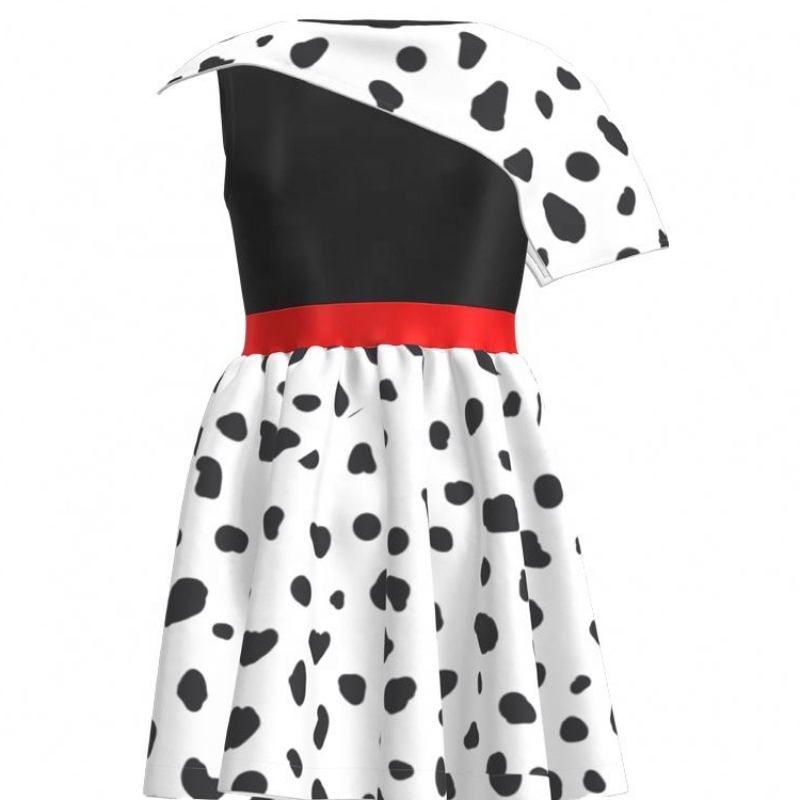 Fête d'anniversaire de vente chaude 2022 film Cosplay Children Robes Girl Party Black White Cruella Deville Dalmatians Gown pour Halloween