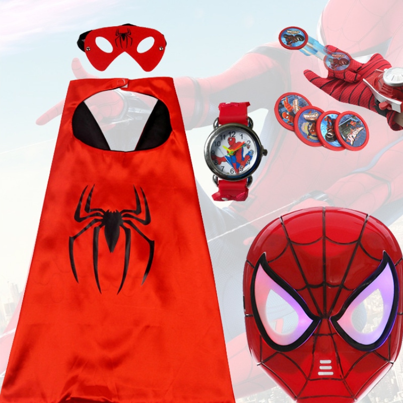 Spiderman Mask Halloween Children Cape Cartoon Anime Anime Toy Launcher Shield Watch