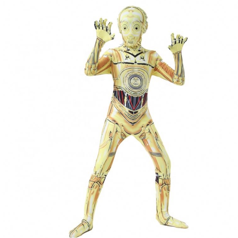 C-3po Funny Robot Performance Performance Uniforme Tenget Halloween Carnival Suit Jumpsuit Star Cosplay Wars Costume avec masque pour garçon