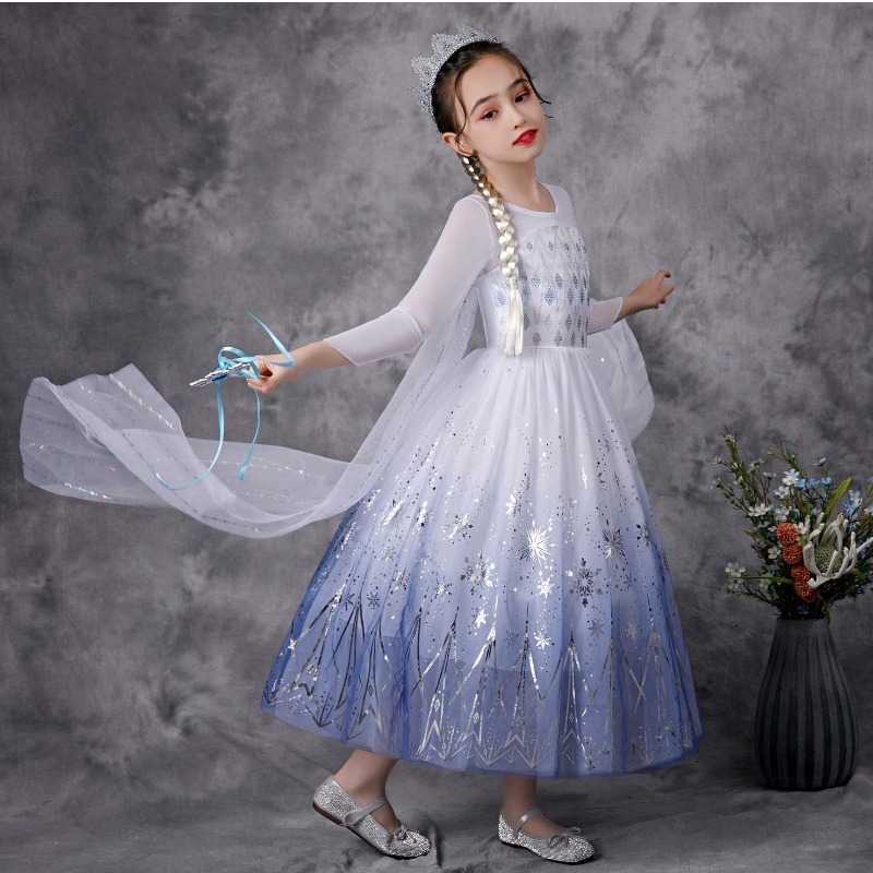 Kids Haby Up Fancy Princess Costume Role Play Halloween Party Elsa Robes pour filles Snow Queen Party Robe K57