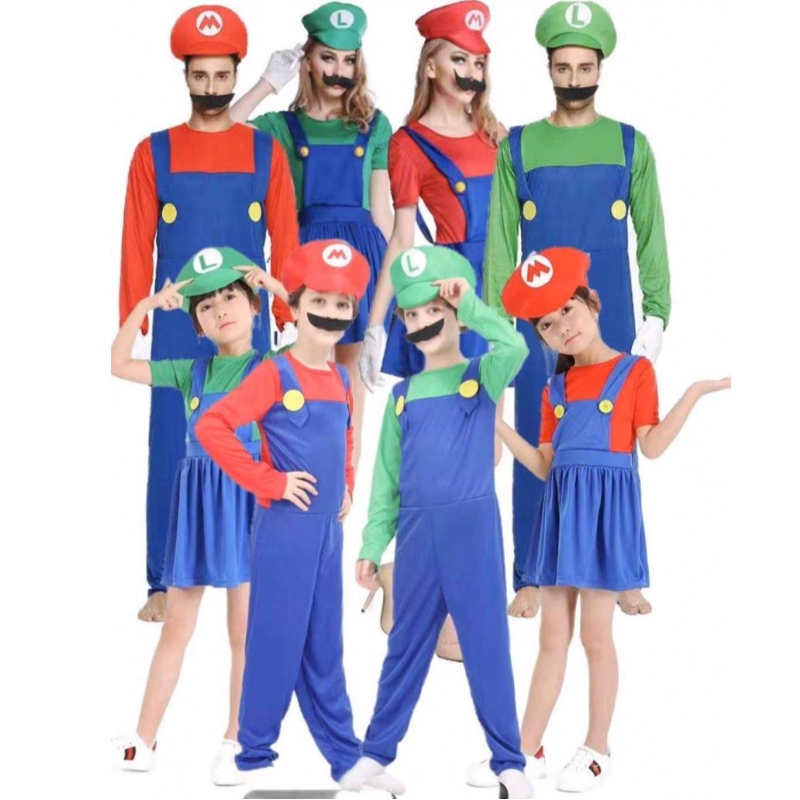 Vêtements Super Mario Adultes et enfants Mario Family Bros Cosplay Costume Set Enfants Gift Halloween Party Mario&Luigi Vêtements