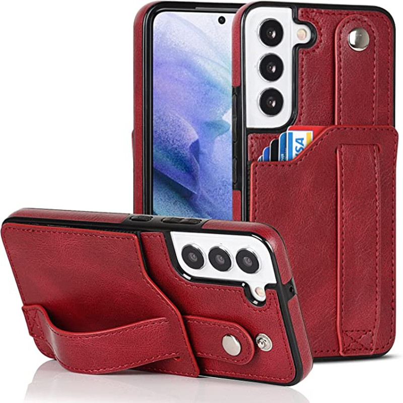 Conçu pour le boîtier de portefeuille Samsung Galaxy S22 5G avec bracelet de poignet réglable Kickstand PU Le support de carte de crédit en cuir lourd