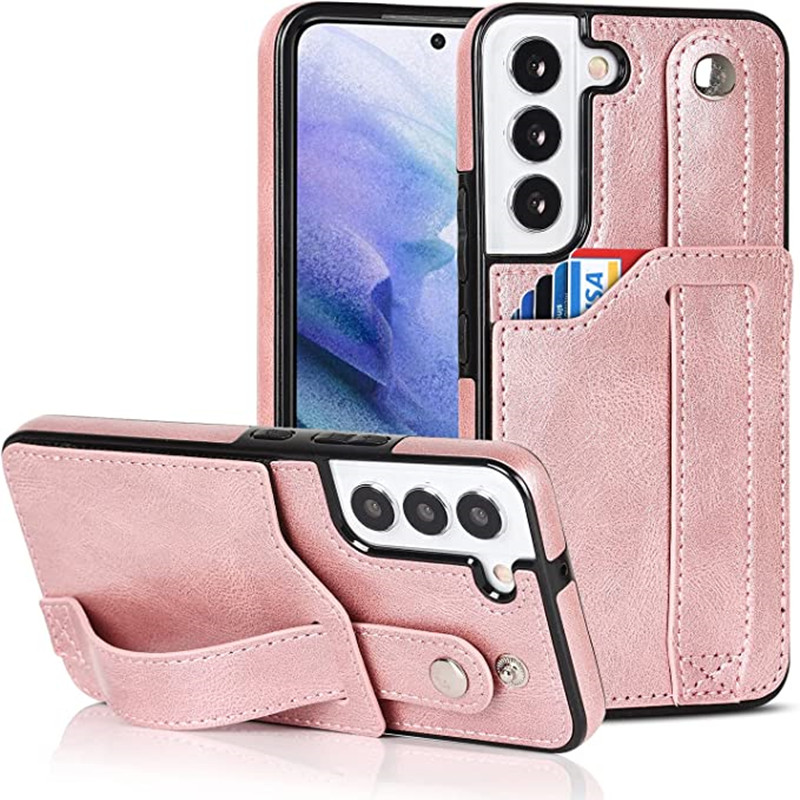 Conçu pour le boîtier de portefeuille Samsung Galaxy S22 5G avec bracelet de poignet réglable Kickstand PU Le support de carte de crédit en cuir lourd